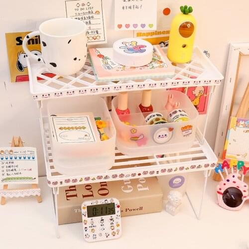 W&G Ins Folding 2 Tier Storage Rack Holder Cosmetic Rack Organizer Shelf Desk Tidy Artifact Desktop Rack On Table Bathroom