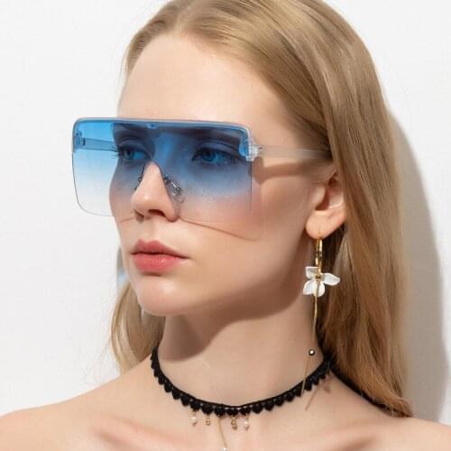 BAC CLA Rimless Square Sunglasses for Women One Piece Lens Uv400 Male Sun Glasses Retro Flat Top Gradient Lens Blue Yellow