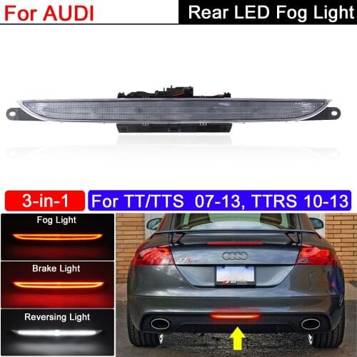 Clear Lens LED Rear Fog Brake Reverse Light For 2007-2013 Audi TT TTS MK2 Coupe