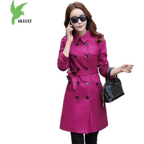 Women Spring New Cotton Trench coat Windbreaker Fashion Solid Color Casual Tops Plus Size Students Outerwear Coats OKXGNZ A585