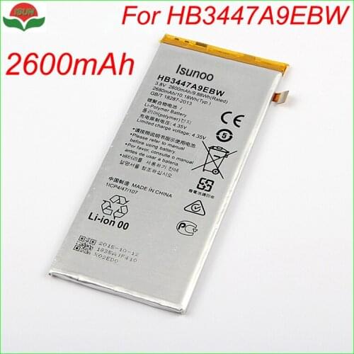 ISUNOO 3.8V HB3447A9EBW Li-Polymer Battery Replacement For Huawei Ascend P8 Mobile Phone Battery 2600mAh