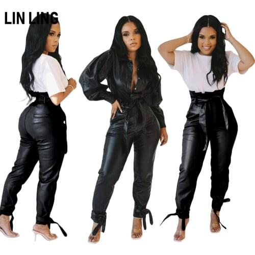 LINLING Lapel Full Sleeve Clothes 2021 Fashion Temperament Covered Button Coat High Quality PU Leather Jacket Women