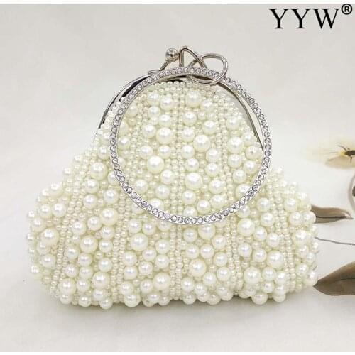 Fashion White Plastic Pearl Ladies Clutch Bag Elegant Evening Bags Pouch Soft Small Handbags Female Wedding Bride Clutches