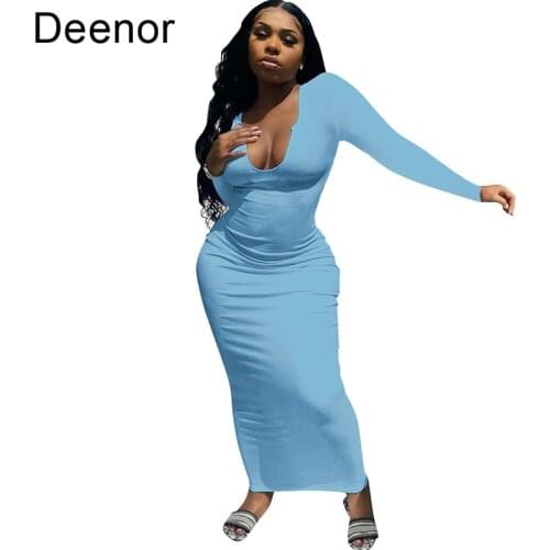 Deenor Womens Spring and Summer Deep V-neck Slim Sexy Long Sleeve Dress Soild Color Fashion Long Sleeve Dress for Women 2021