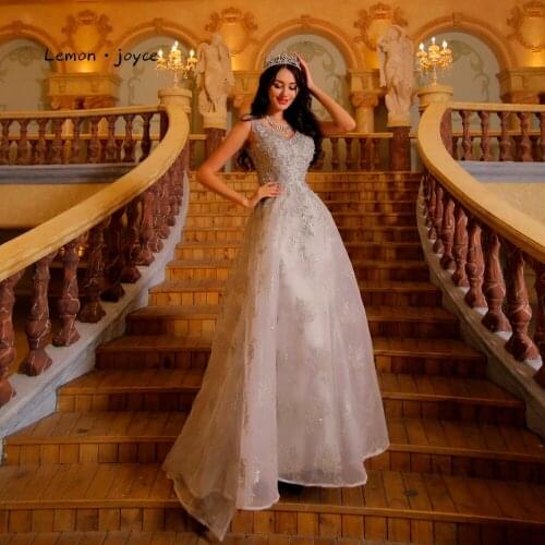 Lemon joyce Gray Prom Dresses 2020 for Women V-neck Beading Sexy Backless Formal Evening Dress Long Party Gowns Plus Size