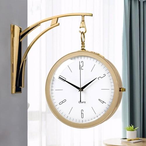 Gold Nordic Wall Clock Modern Design Luxury Silent Wall Watches Home Decor Two Sided Wall Clocks Living Room Decoration Gift