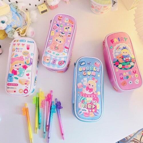 1 Pcs Kawaii Girls PU Leather Pencil Case Gift Estuches School Pencil Box Pencil Bag School Supplies Stationery