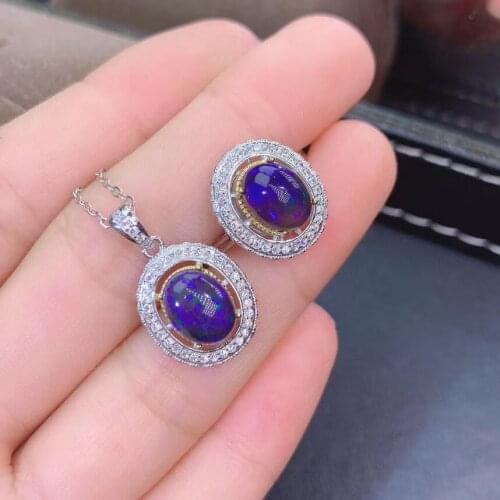 100% Real and Natural Opal jewelry set Natural Real Opal 925 sterling silver 1pc pendant,1pc ring