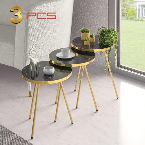 3 pcs Coffee Table Nordic Side Table Creative Round Wood Small Desk Bedside Table Living Room Furniture Gold Tea Table