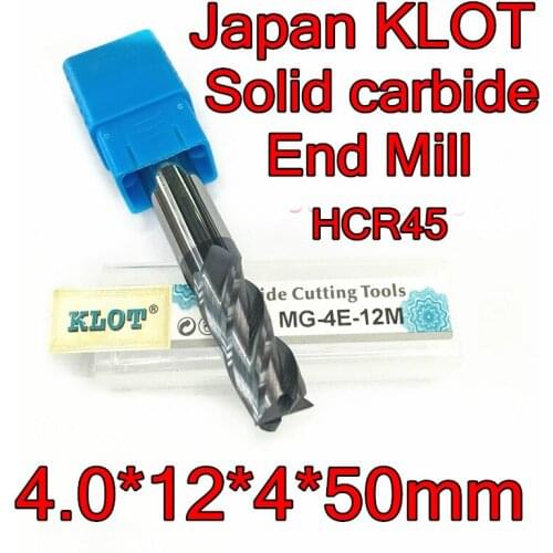 4.0*12*4*50mm 10pcs/set 4mm Petiole 4F Japan KLOT HCR45 Solid carbide End Mill Cemented carbide tools Free shipping