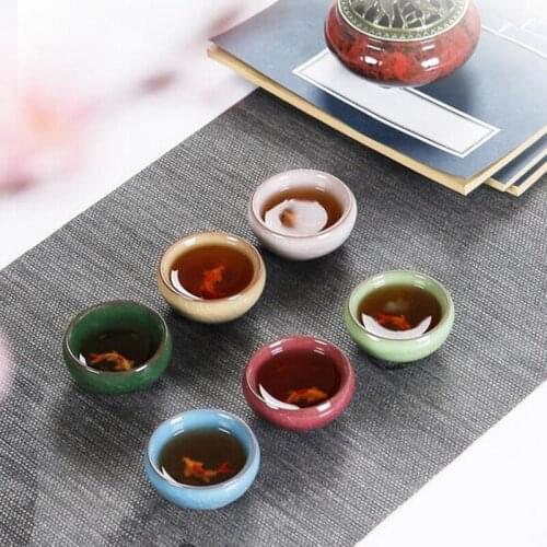 6pcs/set Tea Cup Kungfu Teacup Ceramic Fish Cup 45ml Master Teacup Personal Single Cup Teaware Set Kitchen Living Room Supply