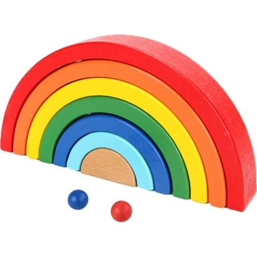 9Pcs/set Rainbow Blocks Colorful Wooden Building Block Grimms Rainbow Stackers for Kid Wooden Toy Montessori Educational Toy