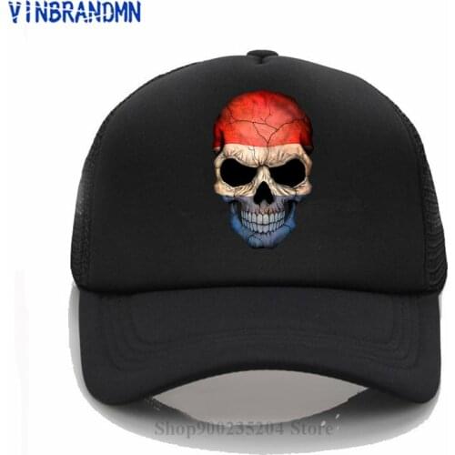 2021 hot sate Dutch Flag Sugar Skull with Roses Baseball cap Vintage Retro Netherlands Flag Skull hat Holland Skeleton mesh hats
