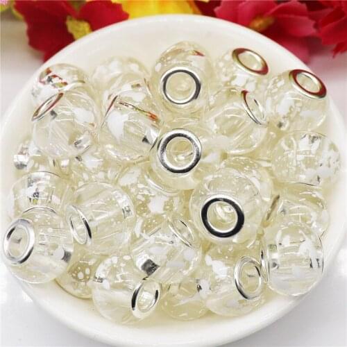 20 Pcs White Color Big Round Loose Glass Beads Spacer Charms Fit Pandora Bracelet Pendants Necklace DIY Women Hair Bead Jewelry