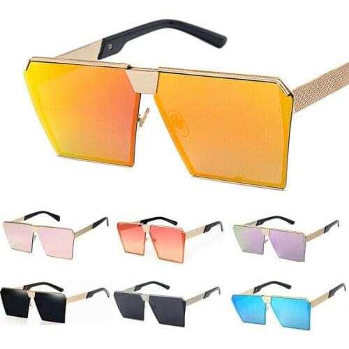 Oversized Flat Top Lens Square Sunglasses Men Women Fashion Metallic Big Glasses