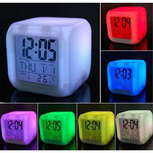 Alarm Clock Colorful Digital Clock Turning Colors Wake Up Light White Decorate Cube Clock