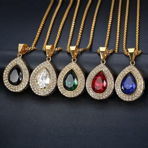 Hip Hop Gold color Bling Iced Out Mini Stone Stainless Steel Chain Pendants Necklaces For Men Women Charm Crystal Jewelry