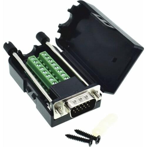 D-SUB DB15 VGA Male 3 Rows 15 Pin Plug Breakout Terminals Screw Type DIY Connector