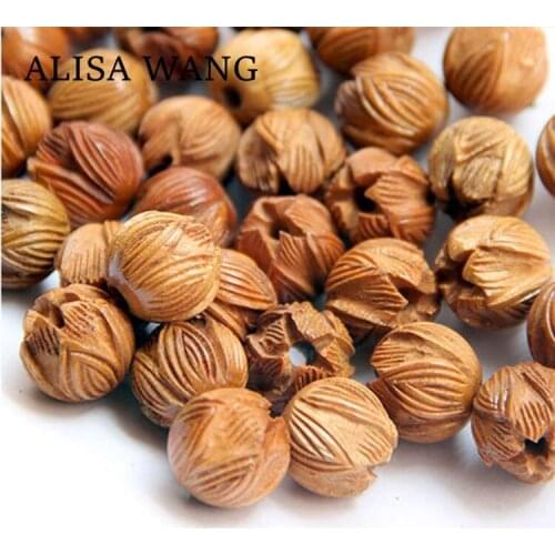 10pcs/lot 12mm/15mm/18mm Natural Peach Wood Beads Craft Carving Lotus Wooden Beads for DIY Jewelry Making Accessories Findings