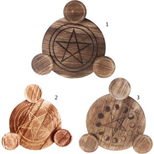 Wooden Candle Holder Astrology Pentacle Altar Plate Divination Magic Candlestick Table Energy Ornaments