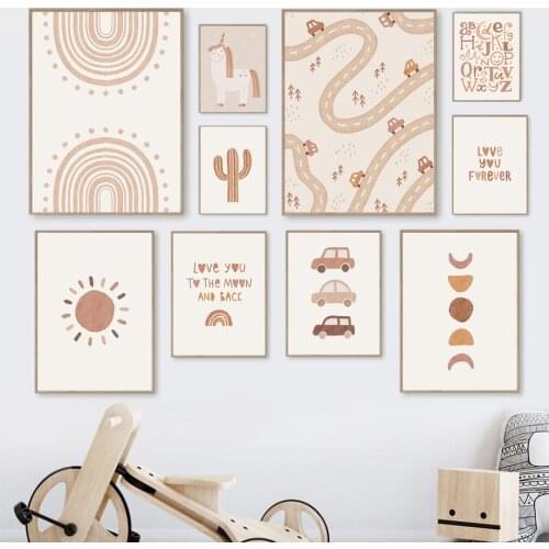 Unicorn Cactus Sun Rainbow Car Letters Abstract Boho Posters And Prints Wall Art Canvas Painting Wall Pictures Baby Kids Room