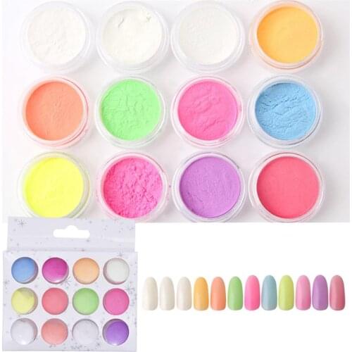 NEW 12Pcs/Set Fluorescent Nail Art Powder Luminous DIY Pigment Holographic Glitter Nail Art Decoration Manicure Tool