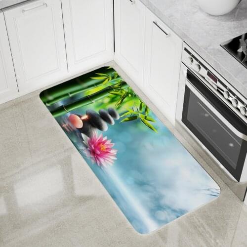 Kitchen Floor Mat Large Home Living Room Bedroom Bathroom Carpet Decoration Print Stone Bamboo Lotus Pray Area Rugs