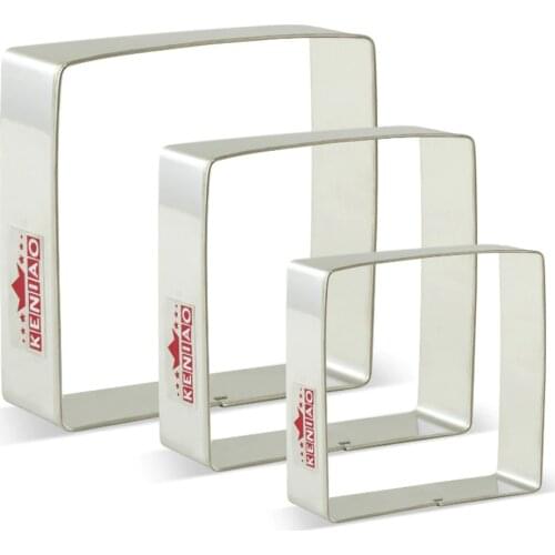 KENIAO Square Cookie Cutters Set for Birthday Pastry - 3 Piece - Large/Medium/Small Fondant Cookie Cutters - Stainless Steel