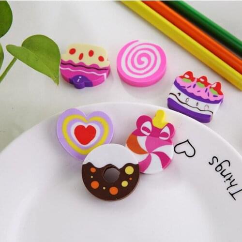 6 Pcs Kawaii Eraser Cartoon Cute Cake Donut Pencil Eraser Bullet Journal Accessories Korean Stationery Office School Supplies