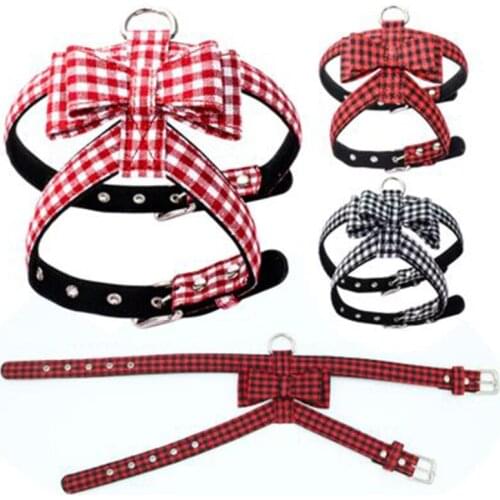 Cute Bow Knot Puppy Dog Harness With Leash Christmas Pets Dog Collar Harnesses Soft Pet Collar For Small Medium Pet Supplies