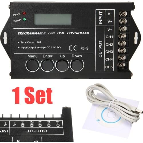 Multi-function LED Time Controller Programmable DC12-24V 20A 5 Channels Output For LED Strip Lights Aquariums Plant Lights