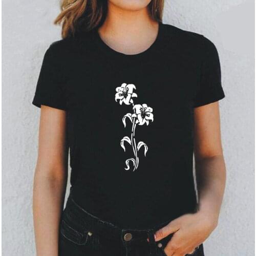 Fashion Artistic Flower T Shirt Women Tops Harajuku Tshirt Summer Short Sleeve Cotton Tee Shirt Femme Casual Camiseta Mujer