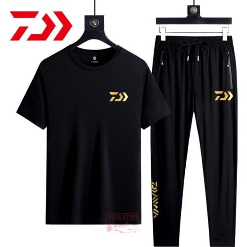 Daiwa Fishing T-shirt Suit Mens Summer Breathable Short Sleeve + Pants 2-piece Set Outdoor Sports Quick-drying Fishing Clothes