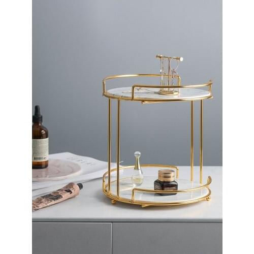 Nordic Marble Double-layer Cosmetic Storage Rack Golden Iron Dressing Table Desktop Jewelry Perfume Lipstick Storage Rack