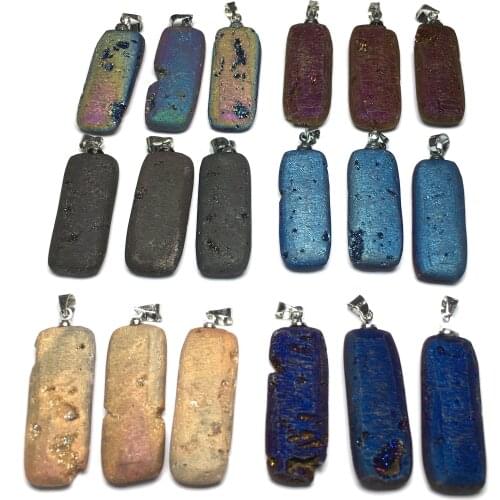 Natural Stone Pendants Rectangle Shape Exquisite charms for Jewelry Making DIY Necklace accessories Reiki Healing Gift 12x35mm