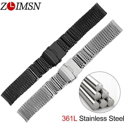 ZLIMSN New Stylish Mesh Watchband 316 Stainless Steel Black Silver Strap 20mm 22mm 24mm Watches Accessories Watch band