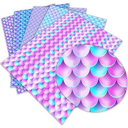 Fish Scales Printed Pattern Artificial Leather Cross Pattern DIY Sewing Material 22x30cm