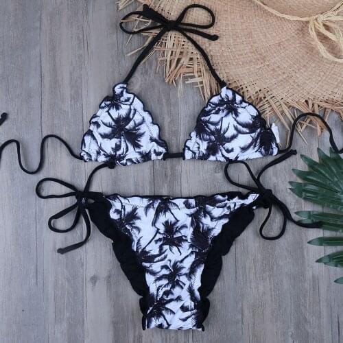 Sexy Triangle Bikinis 2019 Palmtree String Brazilian Bikini Set Mini Bquini Push Up Bathing Suit Plus Size Swimmwear Swimsuit XL