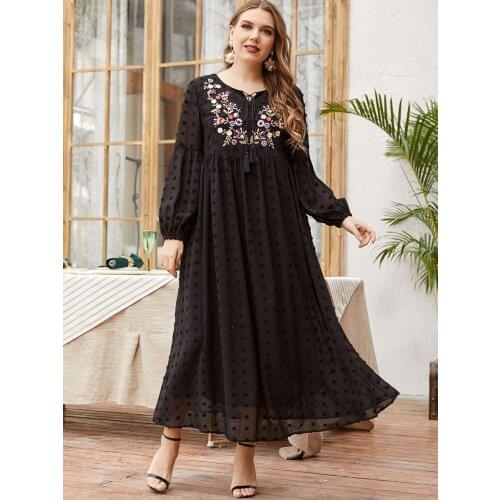 Loose Robe Casual Embrodier Sleeve Comfort Sundress Women Maxi Dresses 2021 Spring Ladies Long Vestidos Bandage Plus Size