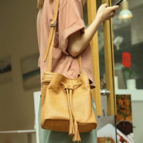 Vendange fashion multipurpose totes drawstring simple genuine leather women bag shoulder bag 2541