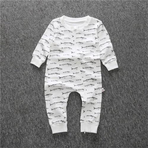 Spring&Autumnm salmon print Baby Boys girls long sleeve Cotton Rompers Jumpsuit Outfits baby boutique clothing