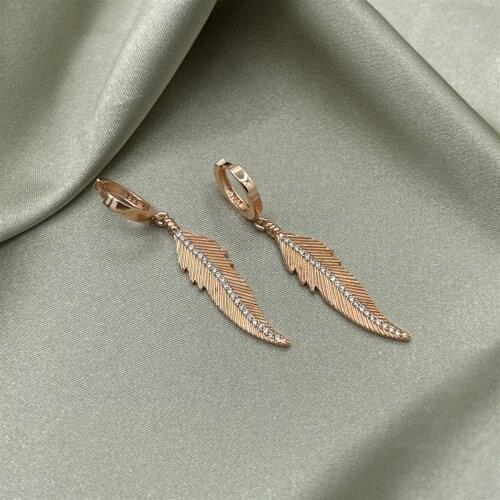 Rose Plated Dangle Bird Feather Earrings