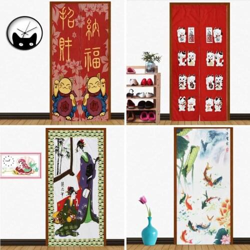 Japanese Door Curtain For living Room Bedroom kitchen Linen Fabric for Curtains Cartoons Cat Decoration Customizable Curtains