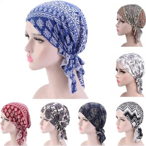 New Fashion Muslim Hat Women Ruffle Cancer Chemo Hat Beanie Scarf Turban Head Wrap Cap Fashion Ladies Ethnic Printed Indian Hat