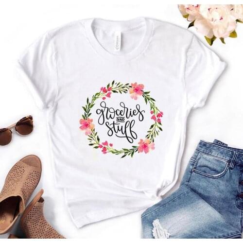 Floral Groceries & Stuff flower Print Women Tshirts Cotton Casual Funny t Shirt For Lady Yong Top Tee Hipster PH-36