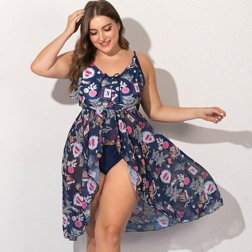 Summer Hot sale Split Swimsuit Big Size 4XL Tankini Swimsuits Women High Waist Sexy Bikini Push Up Hot Print Dress Bodysuits