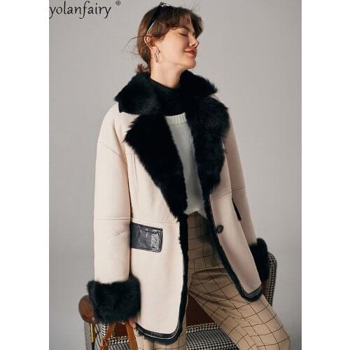 YOLANFAIRY Real Fur Coat Women Korean Winter Clothes Women Sheep Shearling Natural Fur Jacket Warm Coats and Jackets Women 2020