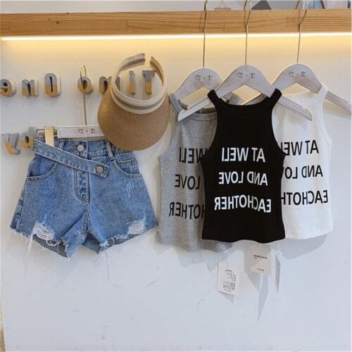 Baby Girls Boys Vest Letter All-match T-shirt CottonTop Outfit Kid Clothes Tees Black Gray White Playsuits 2-8Y BAWANGYING