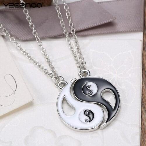 1 Set Yin Yang Black And White Best Friends Friendship Couples Lover Valentine Gift BFF Charm Pendant Necklaces Eight Diagrams