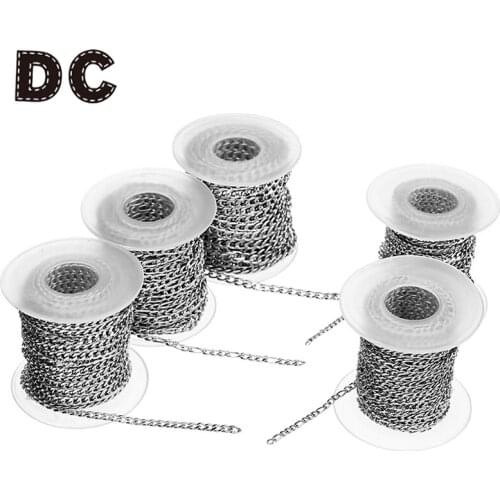 DC 10Yards/Roll 3/3.8/4.5mm Width Silver Tone Stainless Steel Bulk Chain Mens Chain for Necklaces Bracelets Jewelry Making